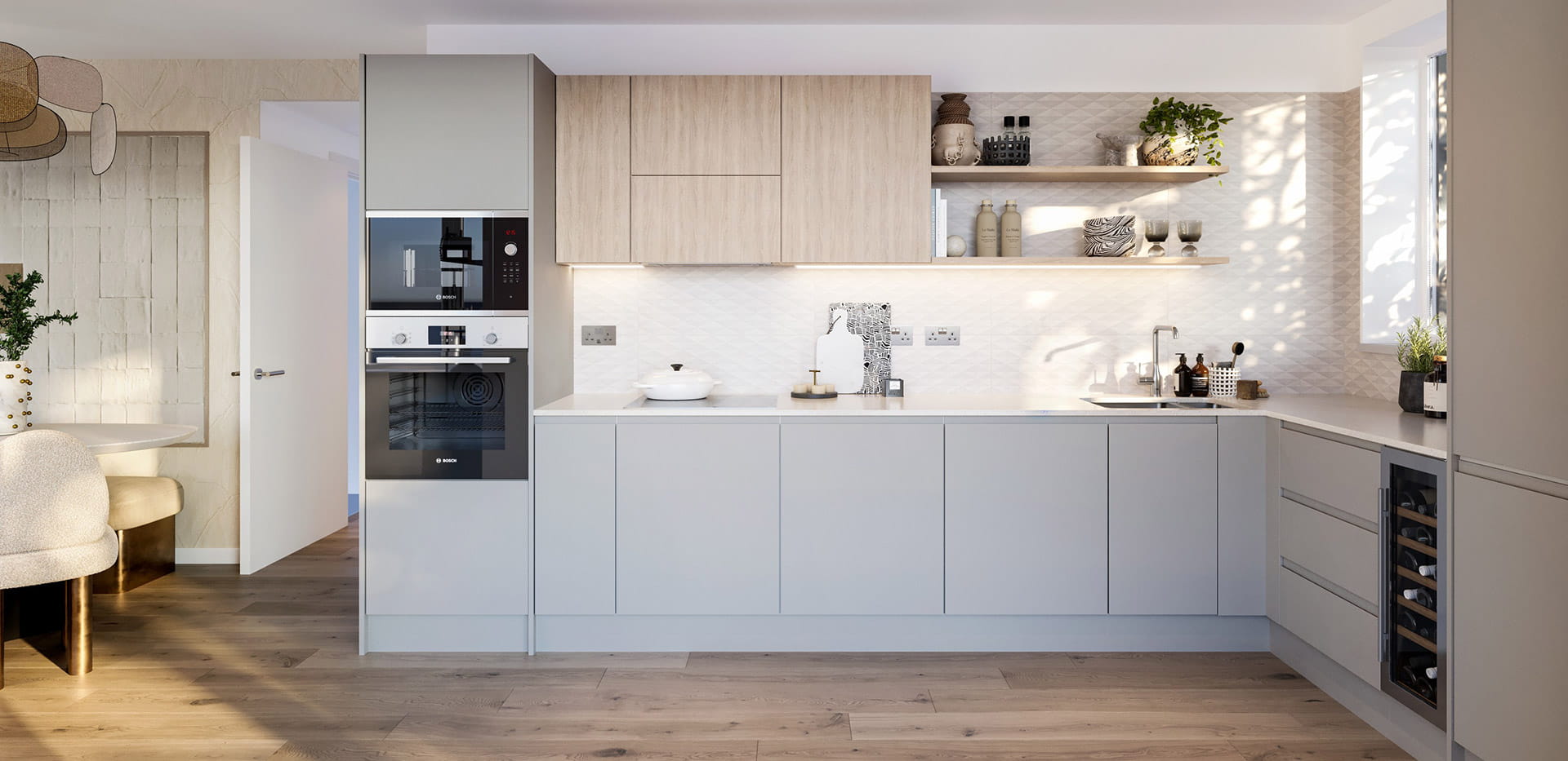 An internal CGI of a Kitchen at Rosa House