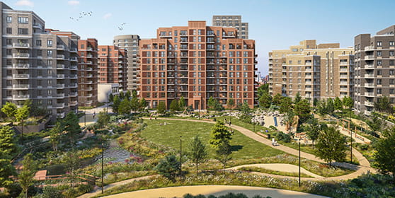 An exterior image of Lombard Square on a warm sunny day