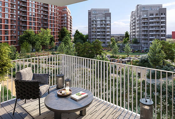 A CGI of the balcony looking over Lombard Square and the green space