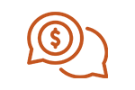 Graphic illustration of speech bubbles with one bubble containing a dollar symbol