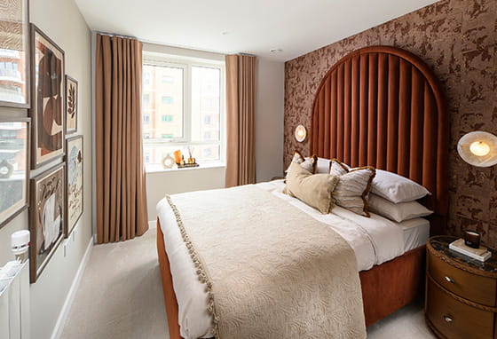 An interior image of a bedroom from a Lombard Square showhome