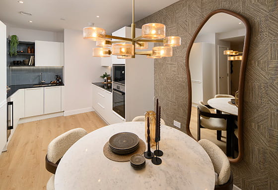 An interior image of a dining area from a Lombard Square showhome
