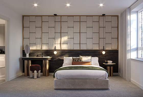 A CGI image of an interior Bedroom image at Rosa House