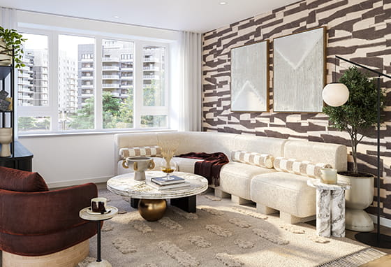 A CGI image of an interior Living image at Rosa House