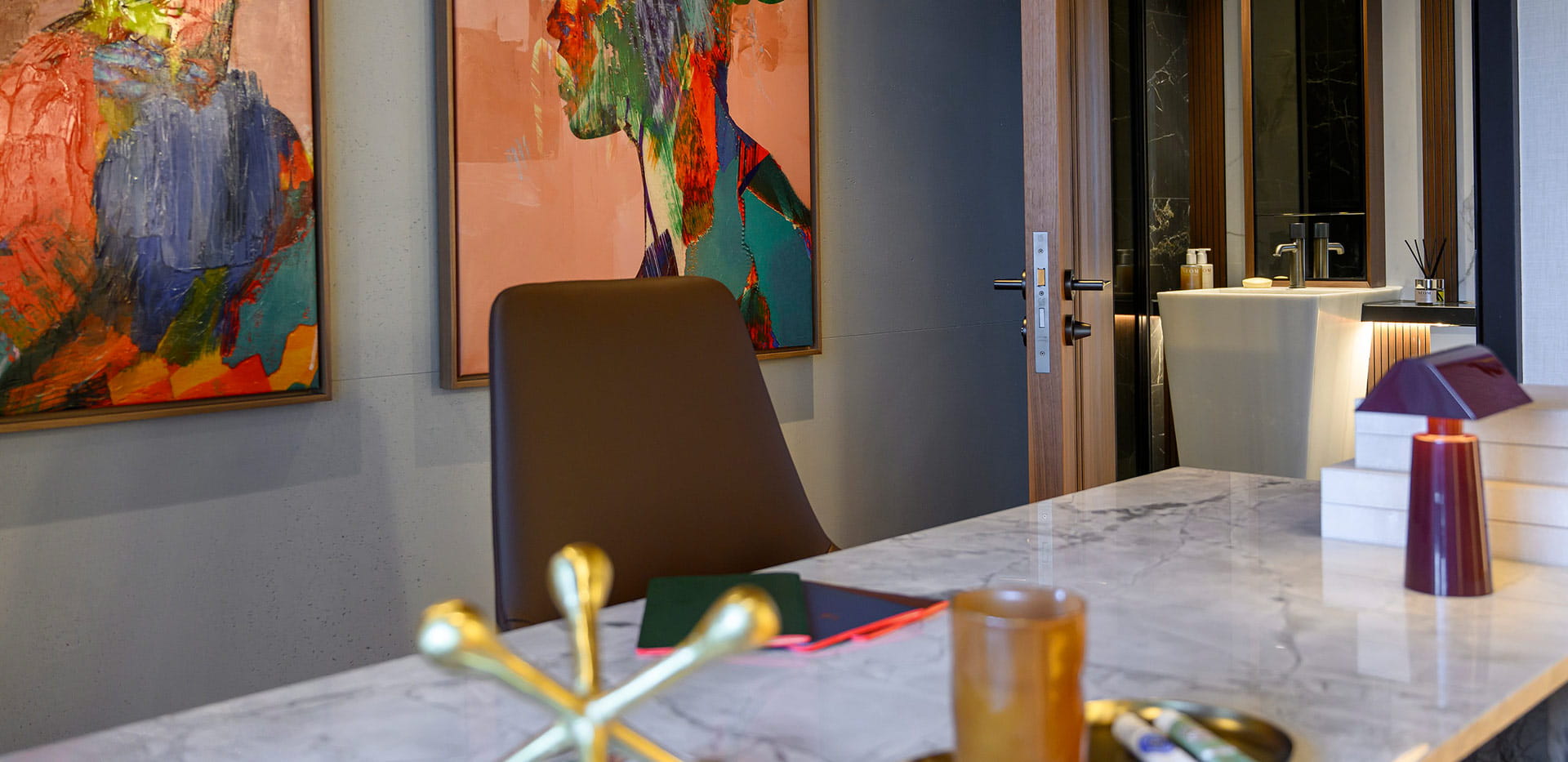 An image the bathroom entrance from a 3 bedroom showhome at London Dock