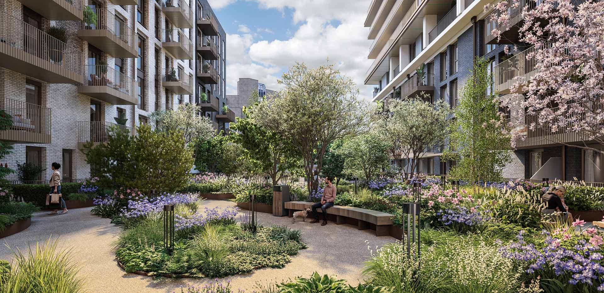 Exterior image at London Dock showing the open courtyard space