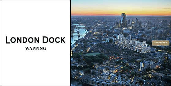An Aerial Shot of London with the London Dock Development Highlighted
