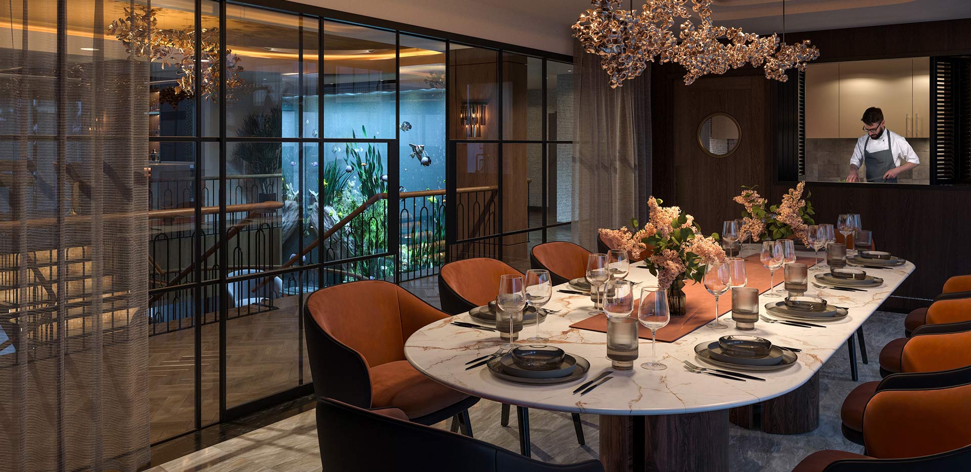 Interior image of the residents' private dining rooms