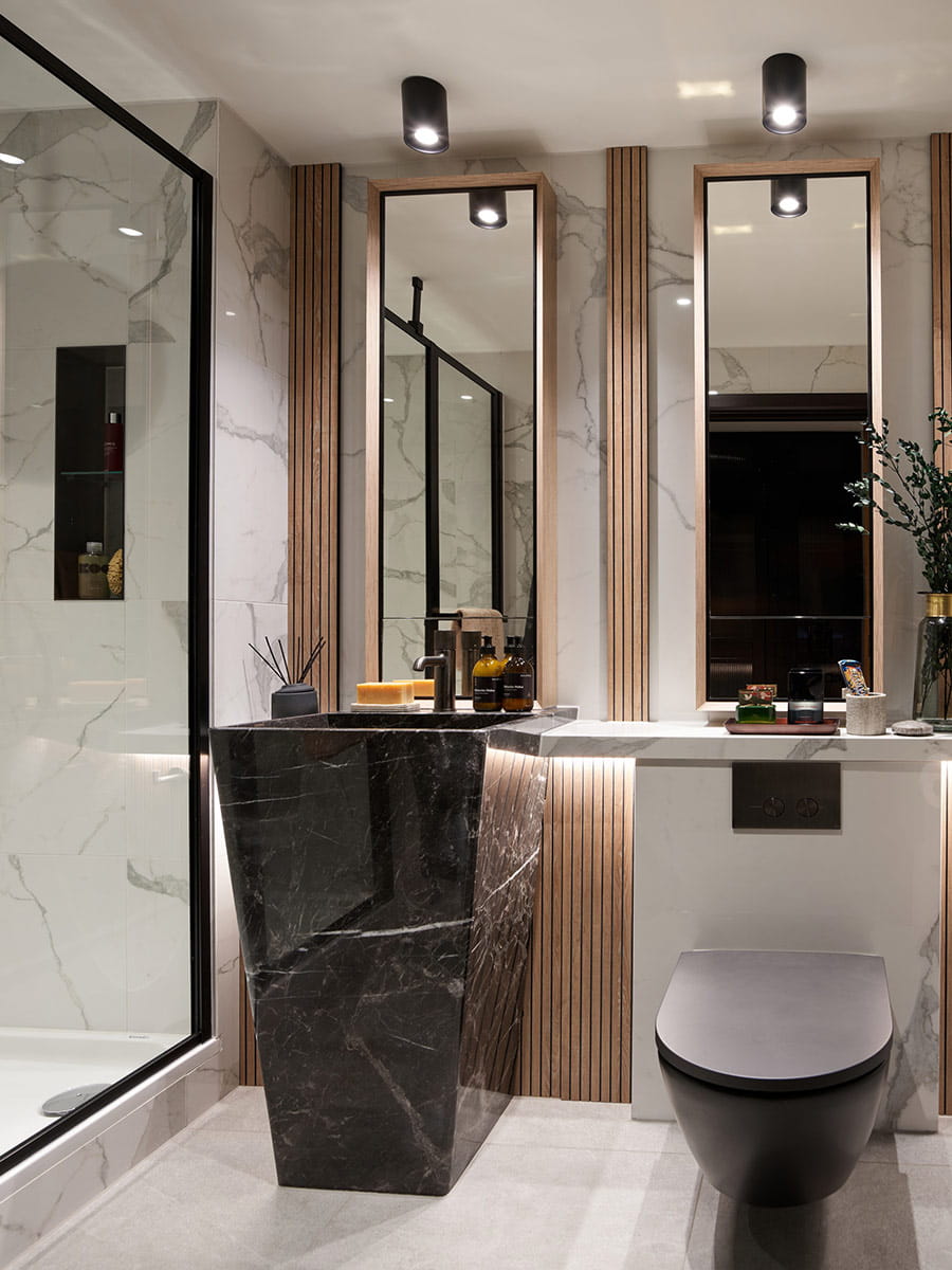 Interior bathroom image within a showhome at Jade Wharf