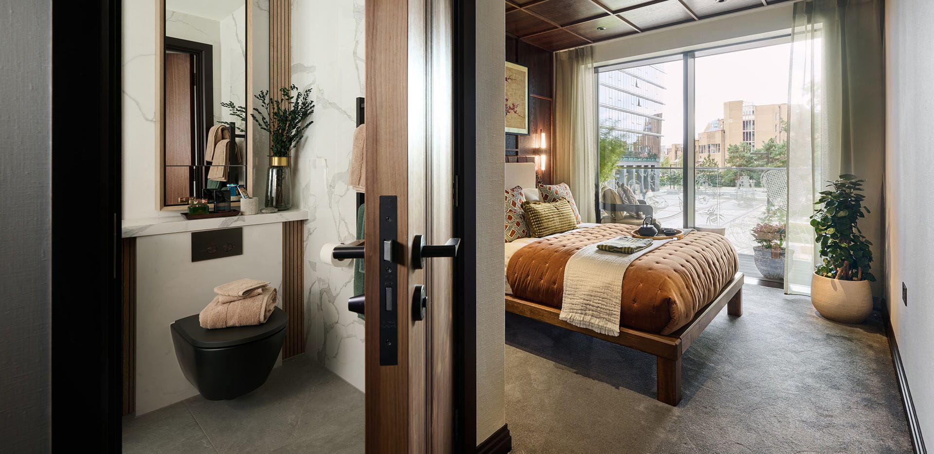 Interior bedroom image within a showhome at Jade Wharf