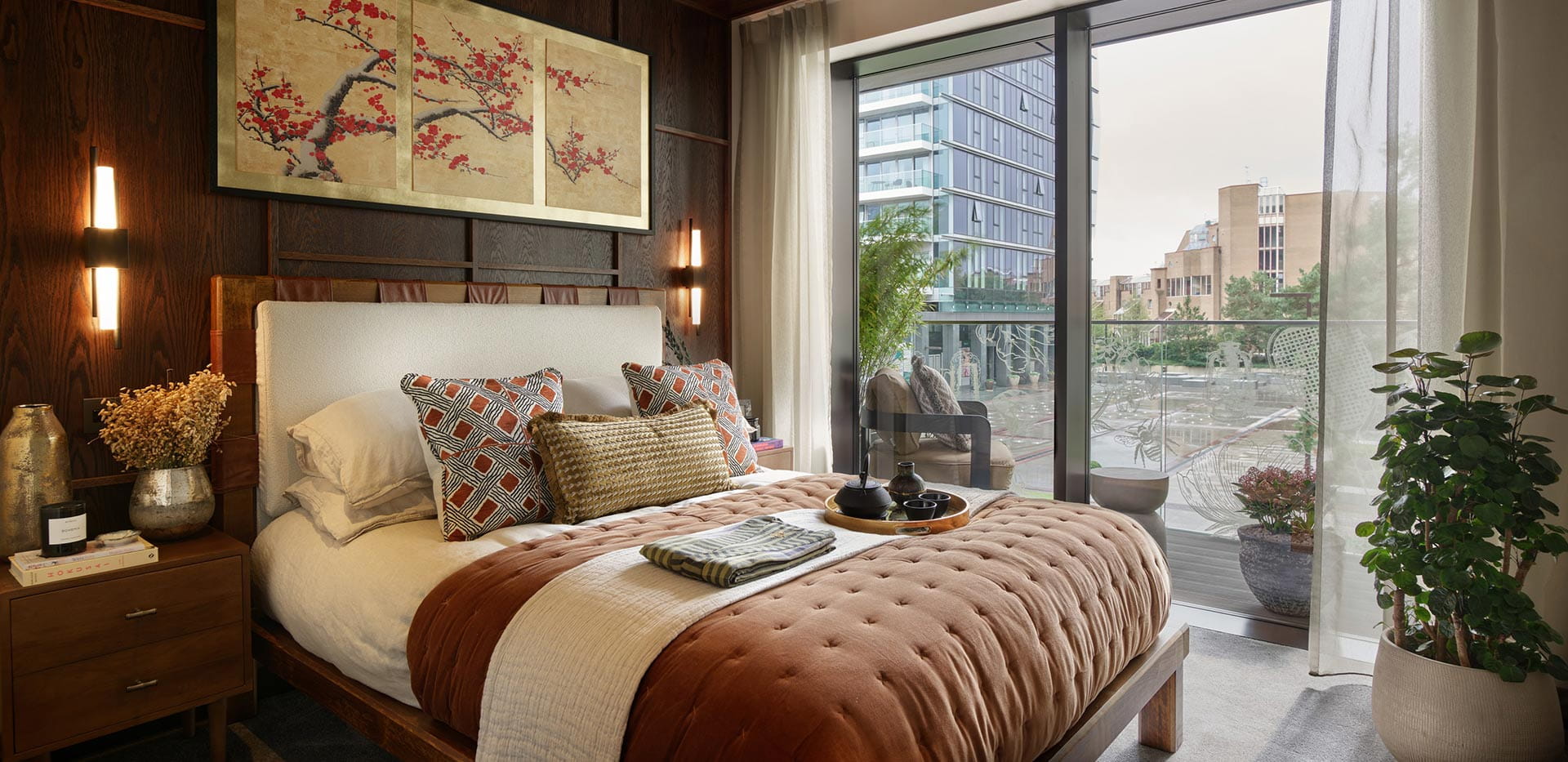Interior bedroom image within a showhome at Jade Wharf