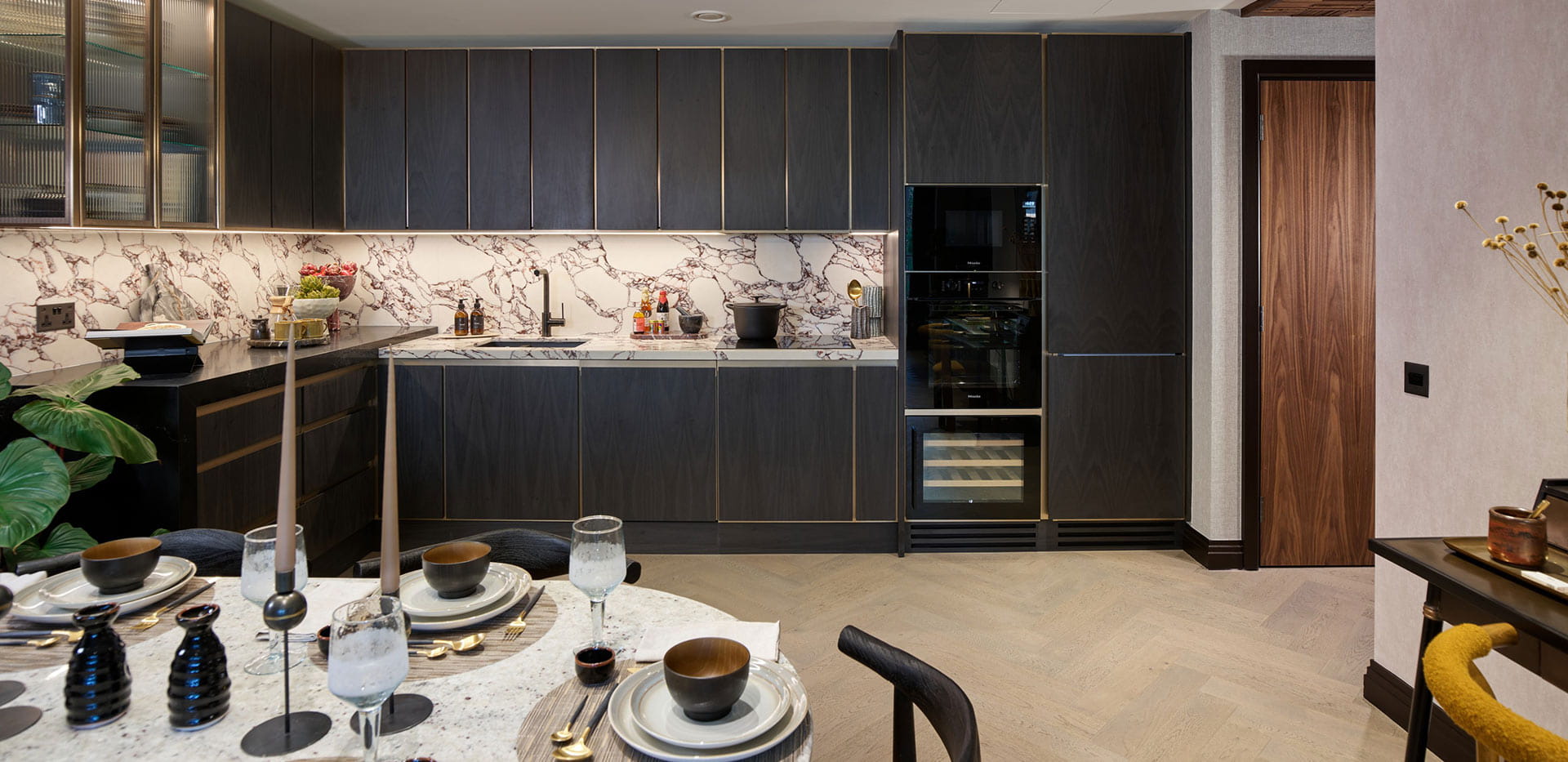 Interior kitchen image within a showhome at Jade Wharf