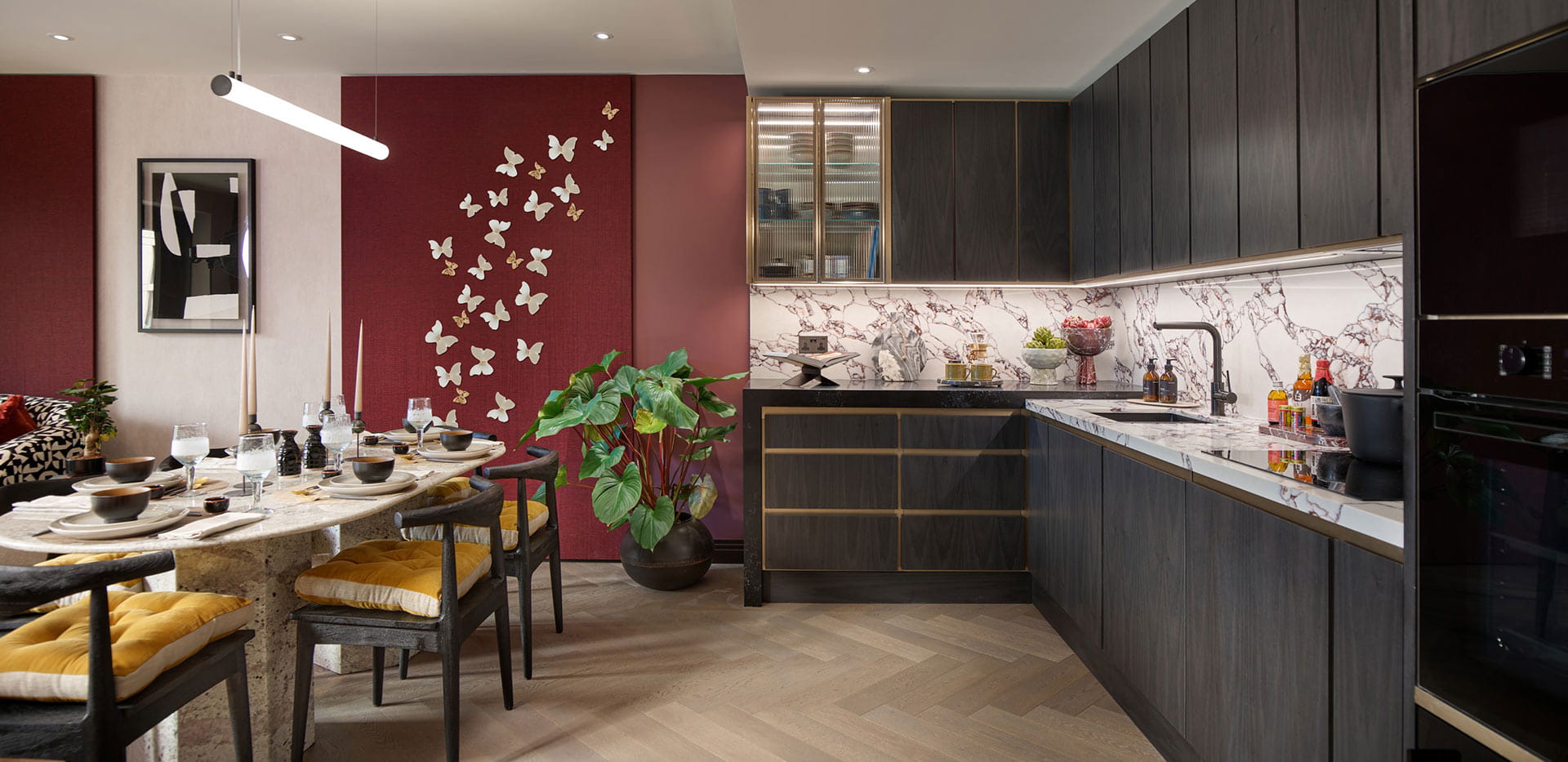 Interior kitchen image within a showhome at Jade Wharf