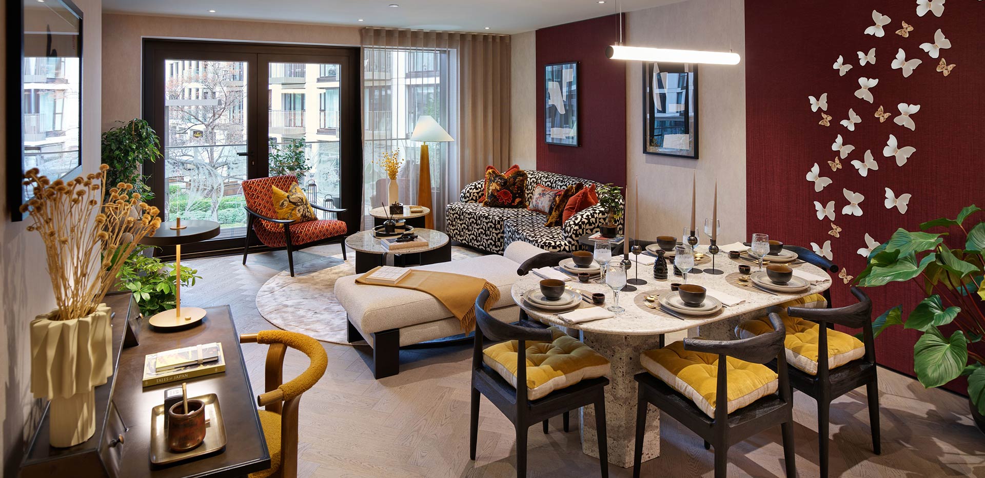 Interior living dining image within a showhome at Jade Wharf