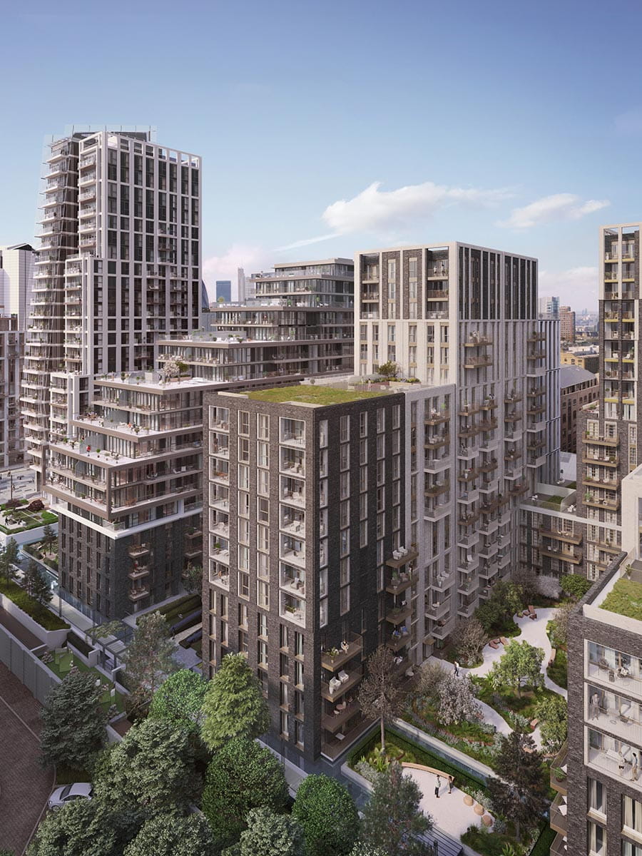 London Dock development exterior, high angle