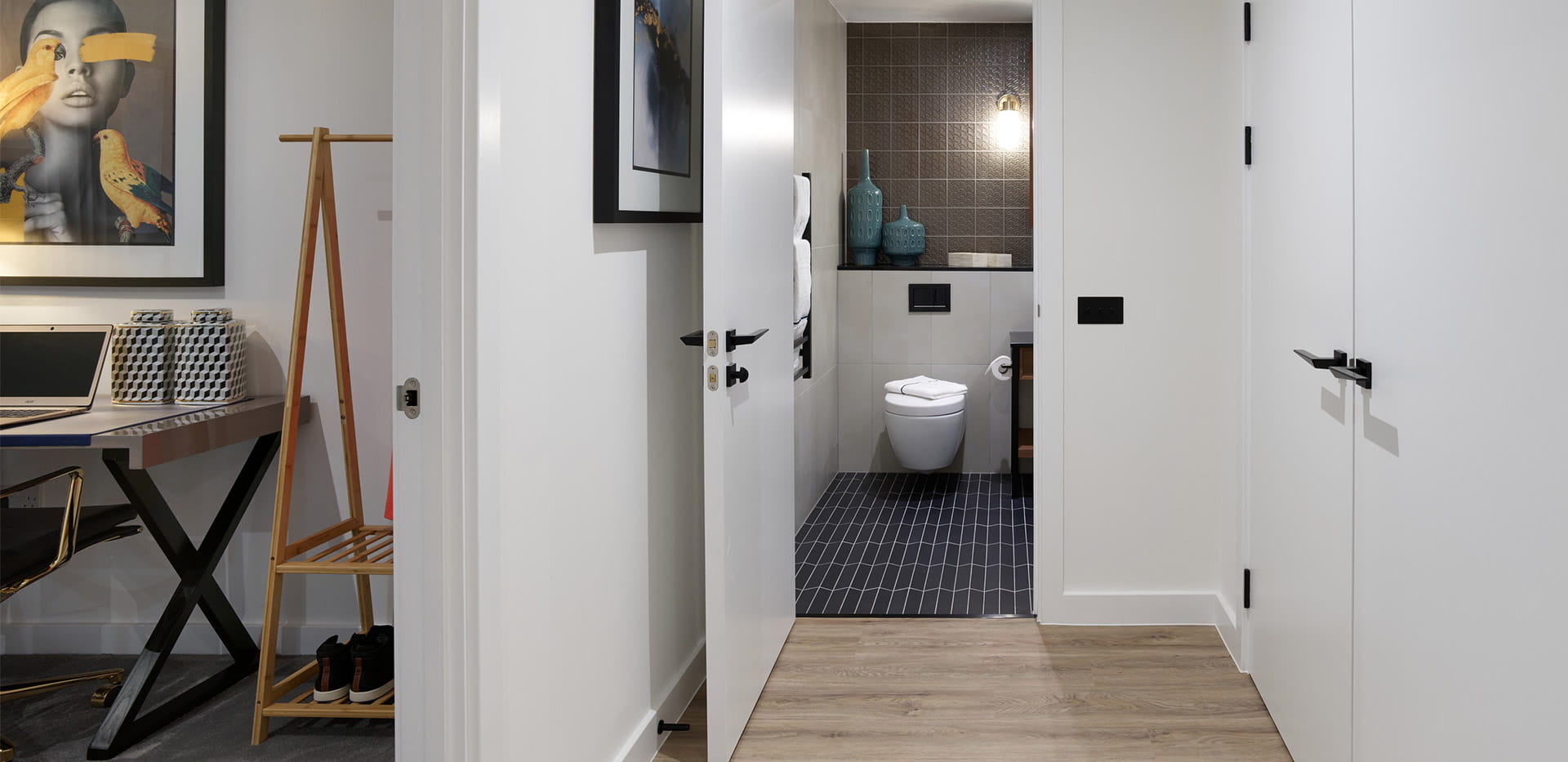 London Dock apartment hallway leading to bathroom