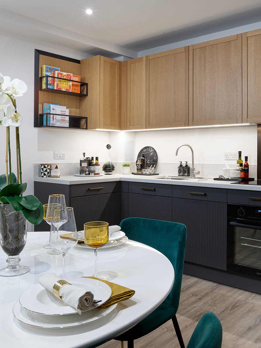 London Dock apartment, dining and kitchen area
