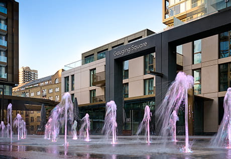 The water fountains at London Dock