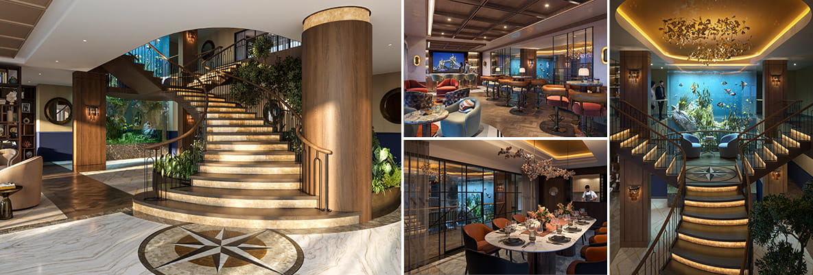 A montage of Mauretania Lounge interiors