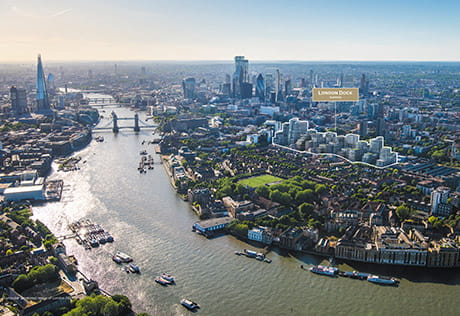 London skyline with London Dock highlighted