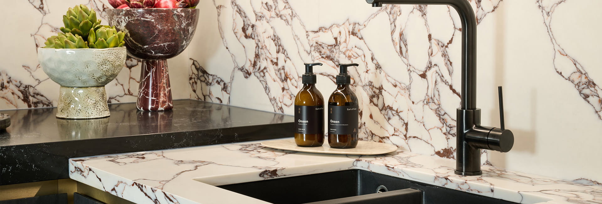 A close up of the kitchen sink and worksurface at London Dock