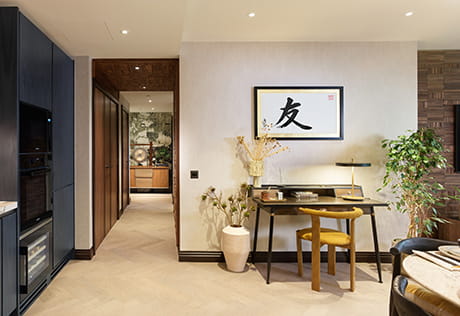 An image of a desk in the Living / Kitchen at London Dock