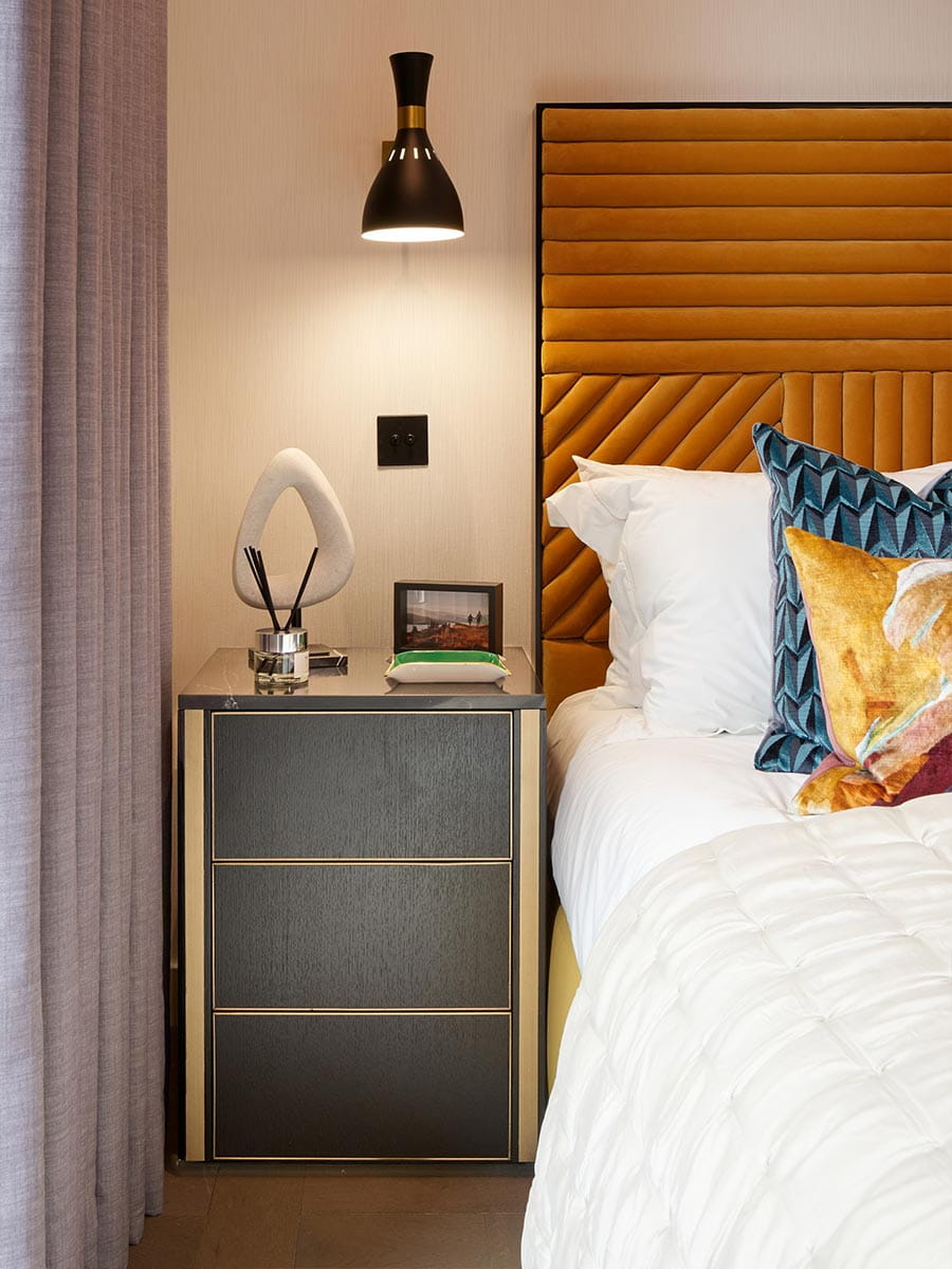 An interior Bedroom image at Saffron Wharf with a Yellow Bed