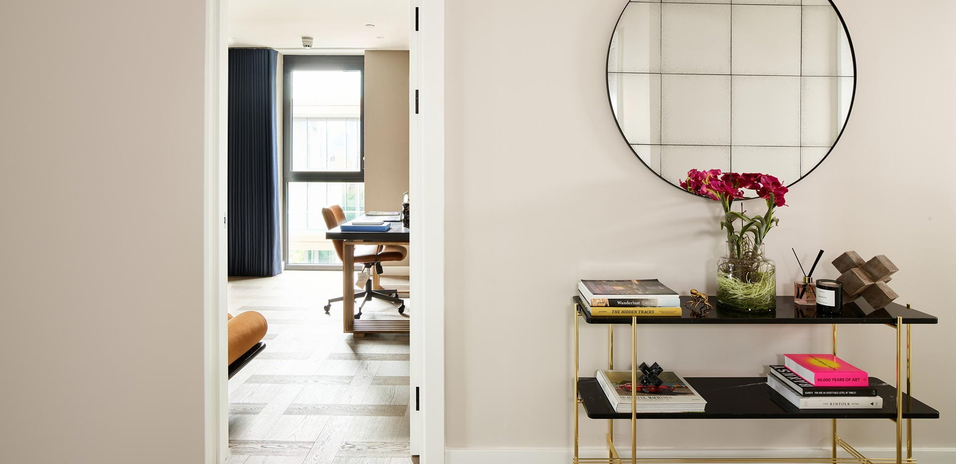An interior Hallway image looking into the Study at Saffron Wharf