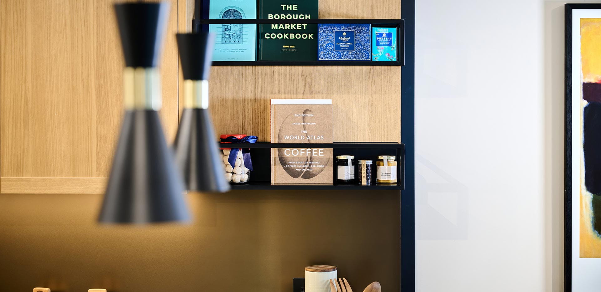 An interior Kitchen close up image of the cabinets at Saffron Wharf