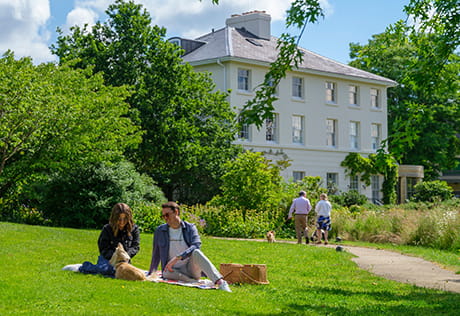 An exterior photograph of Oakhill and the green space available