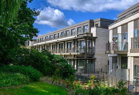 An exterior image of the apartment balconies