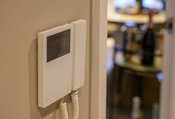 An interior close up of phone entrance system at Gillespie House, Oakhill