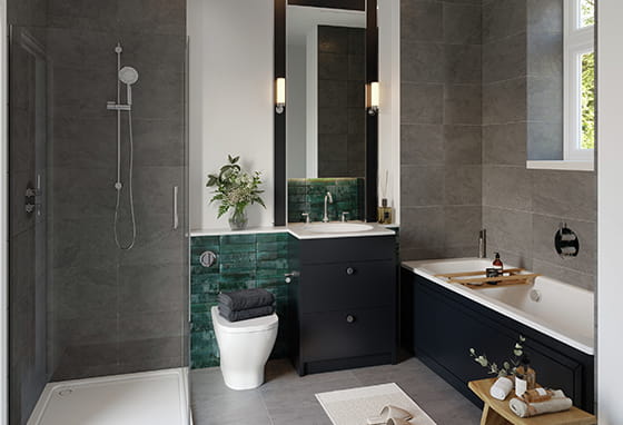 Oakhill 3 bedroom house bathroom with dark marble design