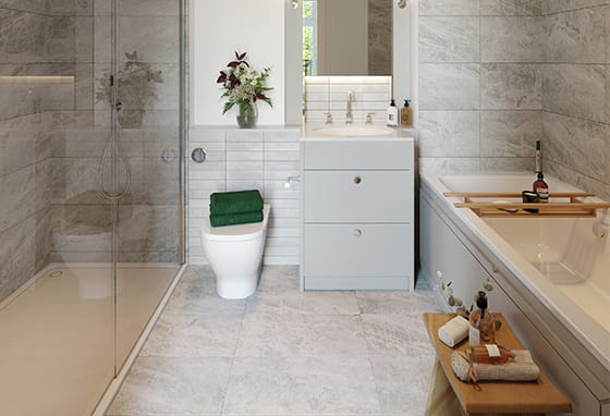 Oakhill 3 bedroom house bathroom with light marble design