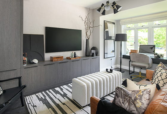 Oakhill 3 bedroom house living area with black and white design