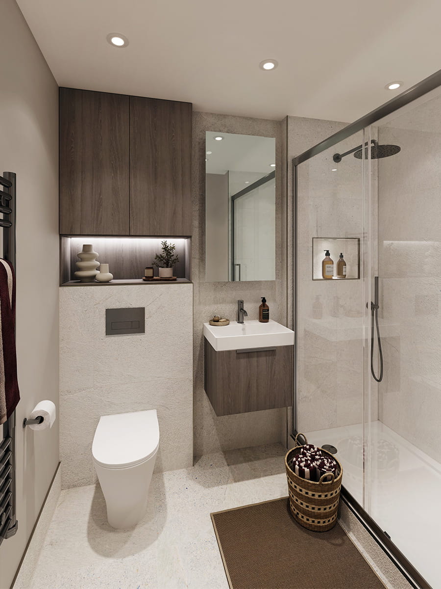 An interior CGI of the Bathroom at One Waterside