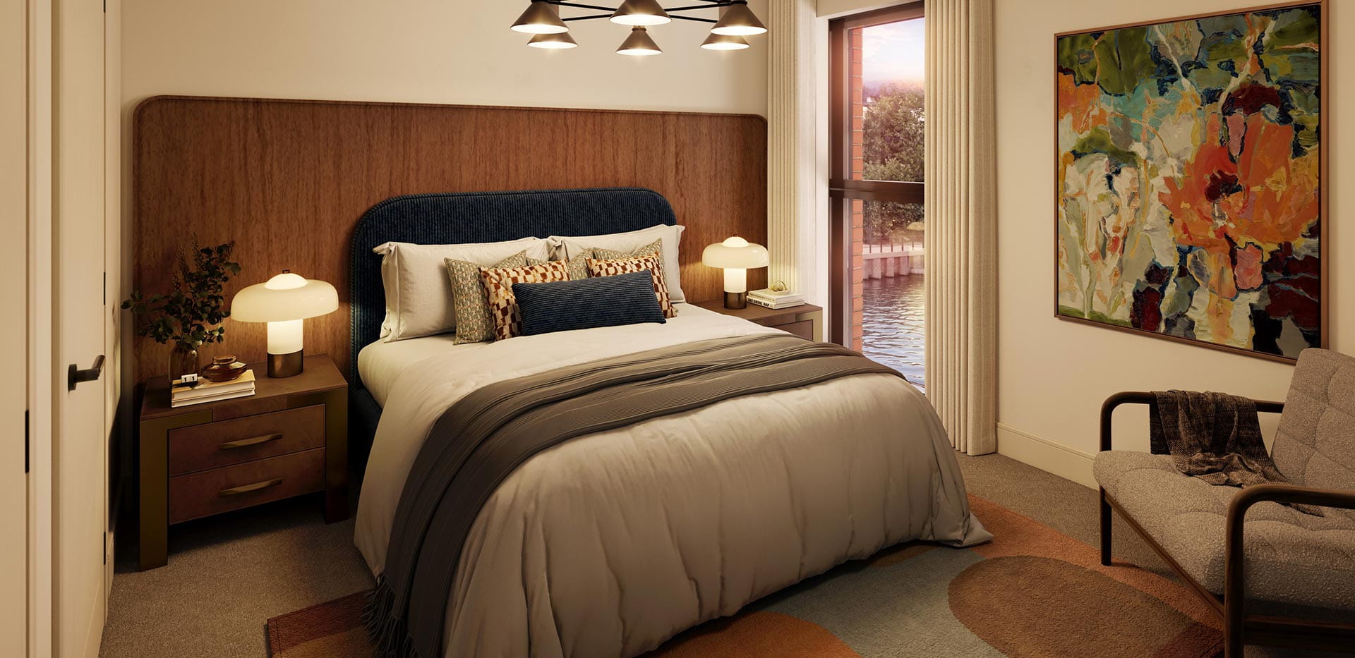 An interior CGI of the Bedroom at One Waterside