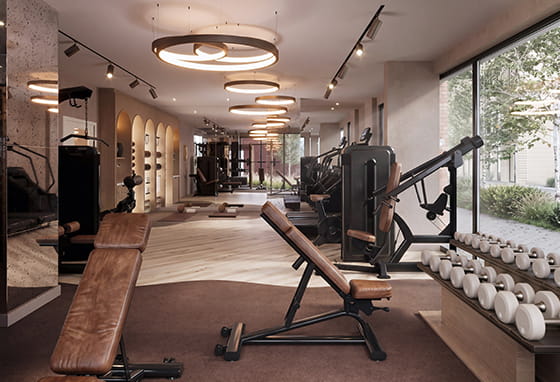 An interior CGI of the Gym at One Waterside