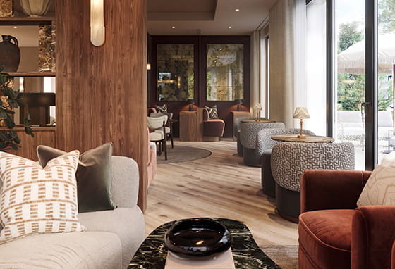 An interior CGI of the Residents Lounge at One Waterside