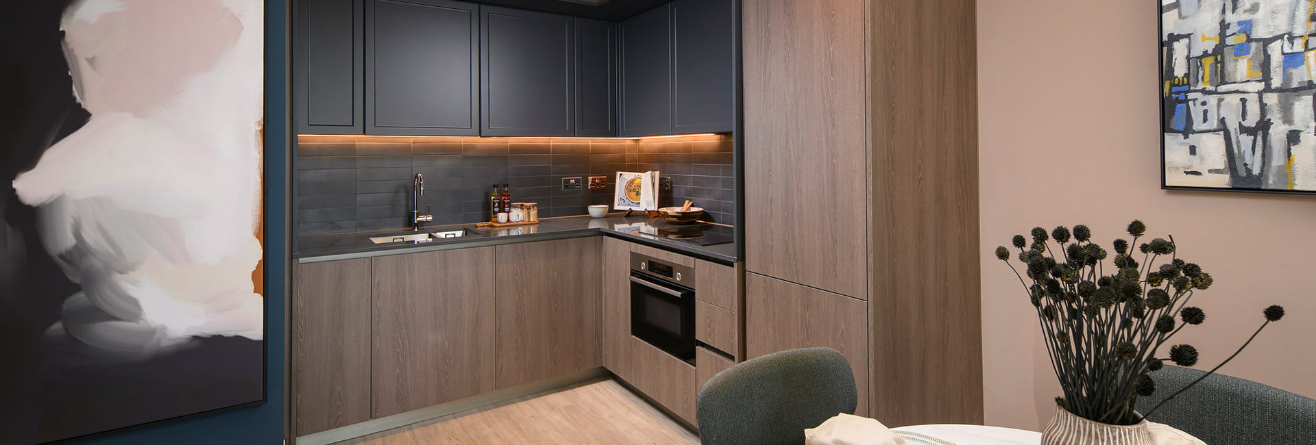 An interior kitchen/ dining room image at Oval Village