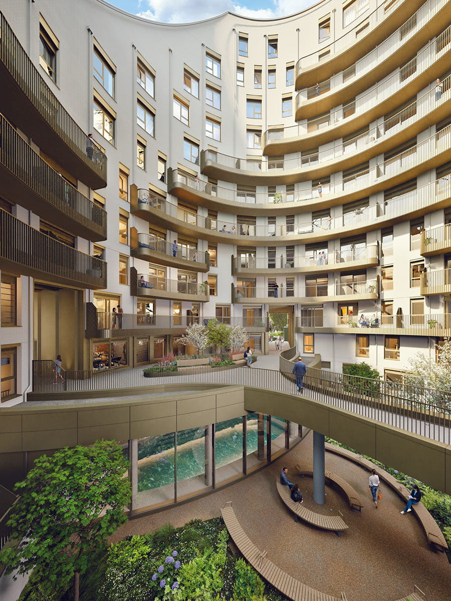 An image of Oval Village's forecourt