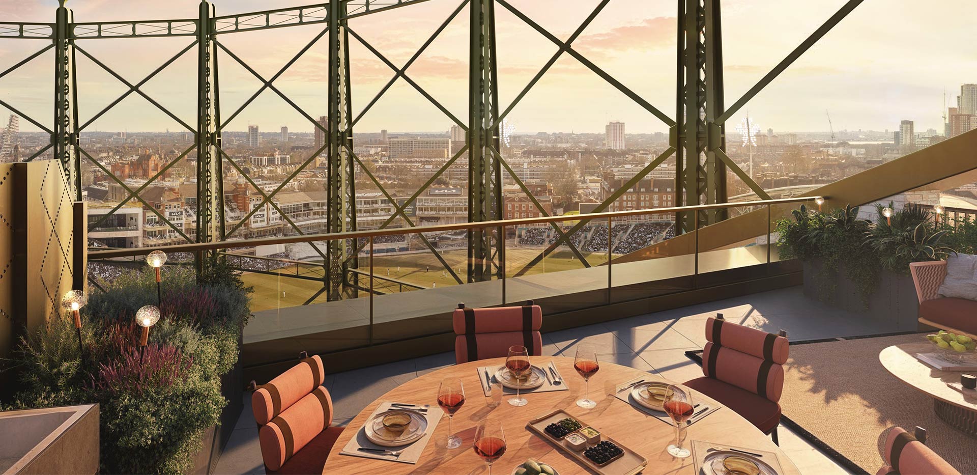 An image of the terrace views within The Halo Penthouses