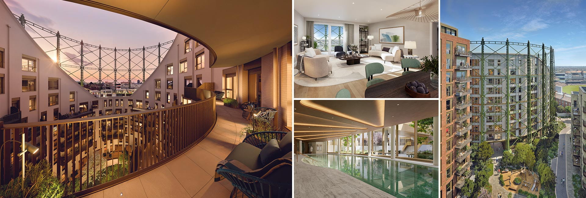 A montage of CGI images from The Halo at Oval Village