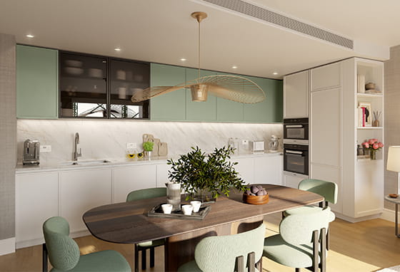 An interior image of the Kitchen / Dining area at The Halo