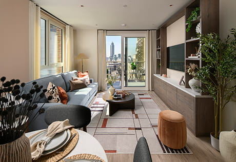 An interior Living / Dining image with a view onto the balcony