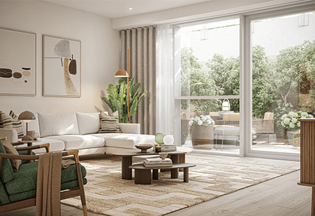 An Interior Living Area CGI at Parkside Collection at Chelsea Bridge Wharf
