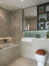 Parkside Collection at Chelsea Bridge Wharf bathroom with a brown and sage design