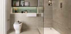 Parkside Collection at Chelsea Bridge Wharf bathroom with a brown and sage design
