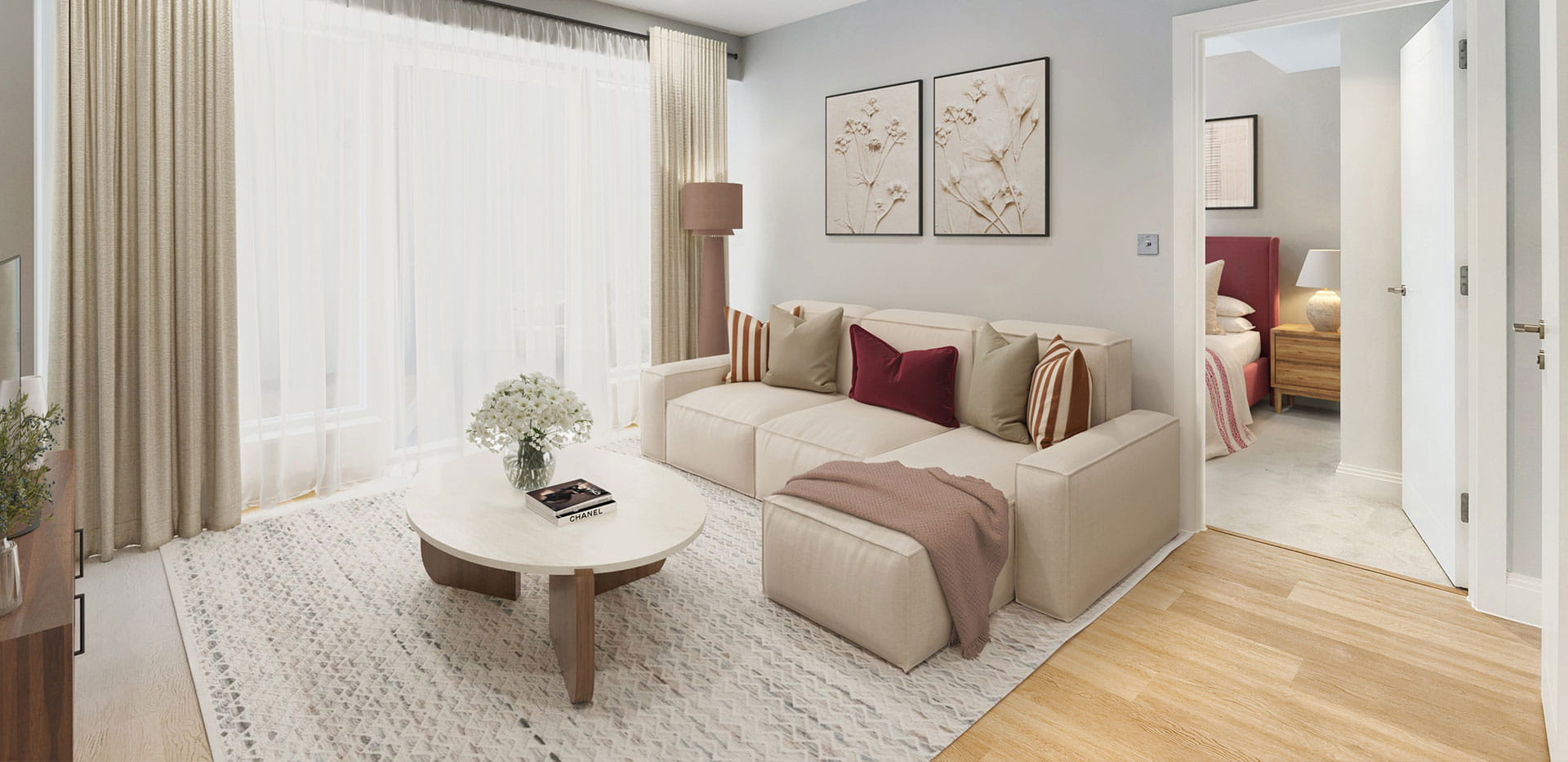 Parkside Collection at Chelsea Bridge Wharf light and airy living area