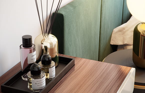Bedside table with scented diffusers 